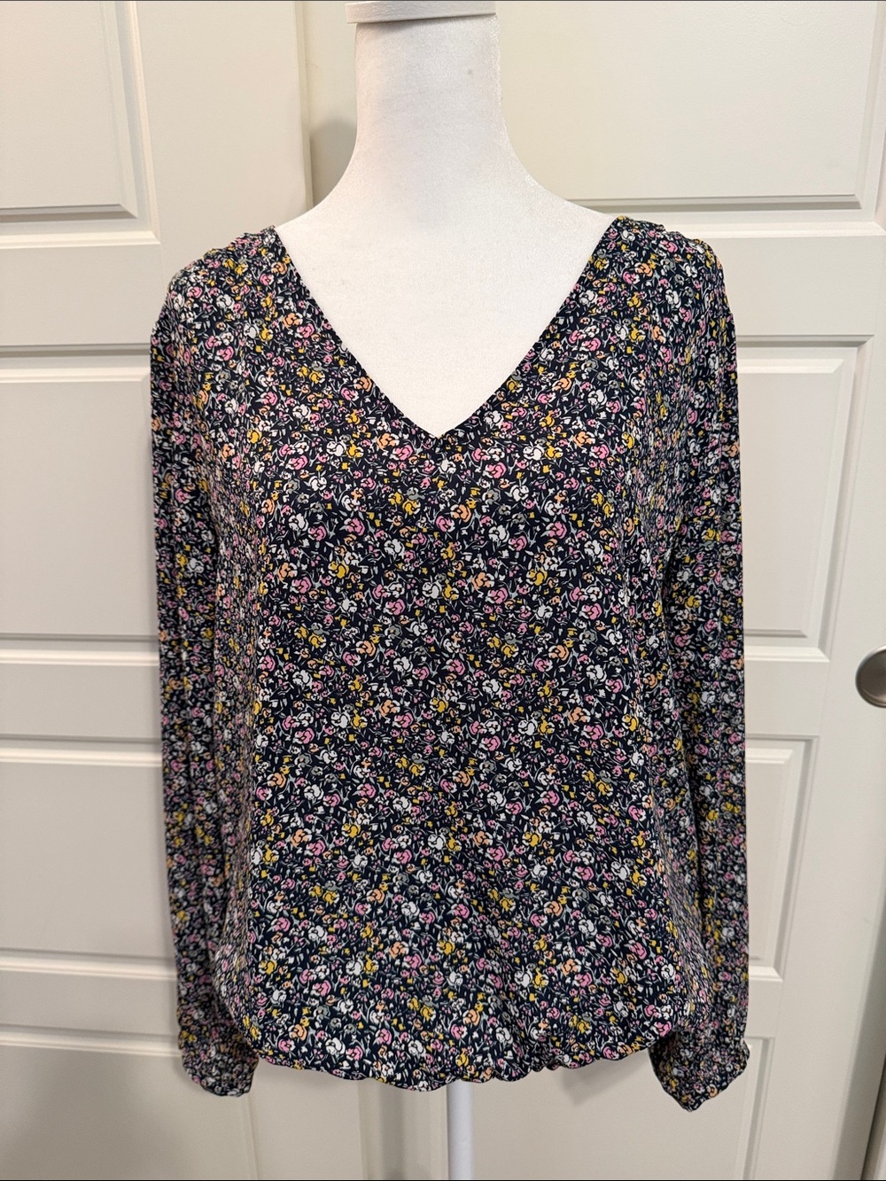 LOFT V-Neck Long Sleeve Floral Blouse
